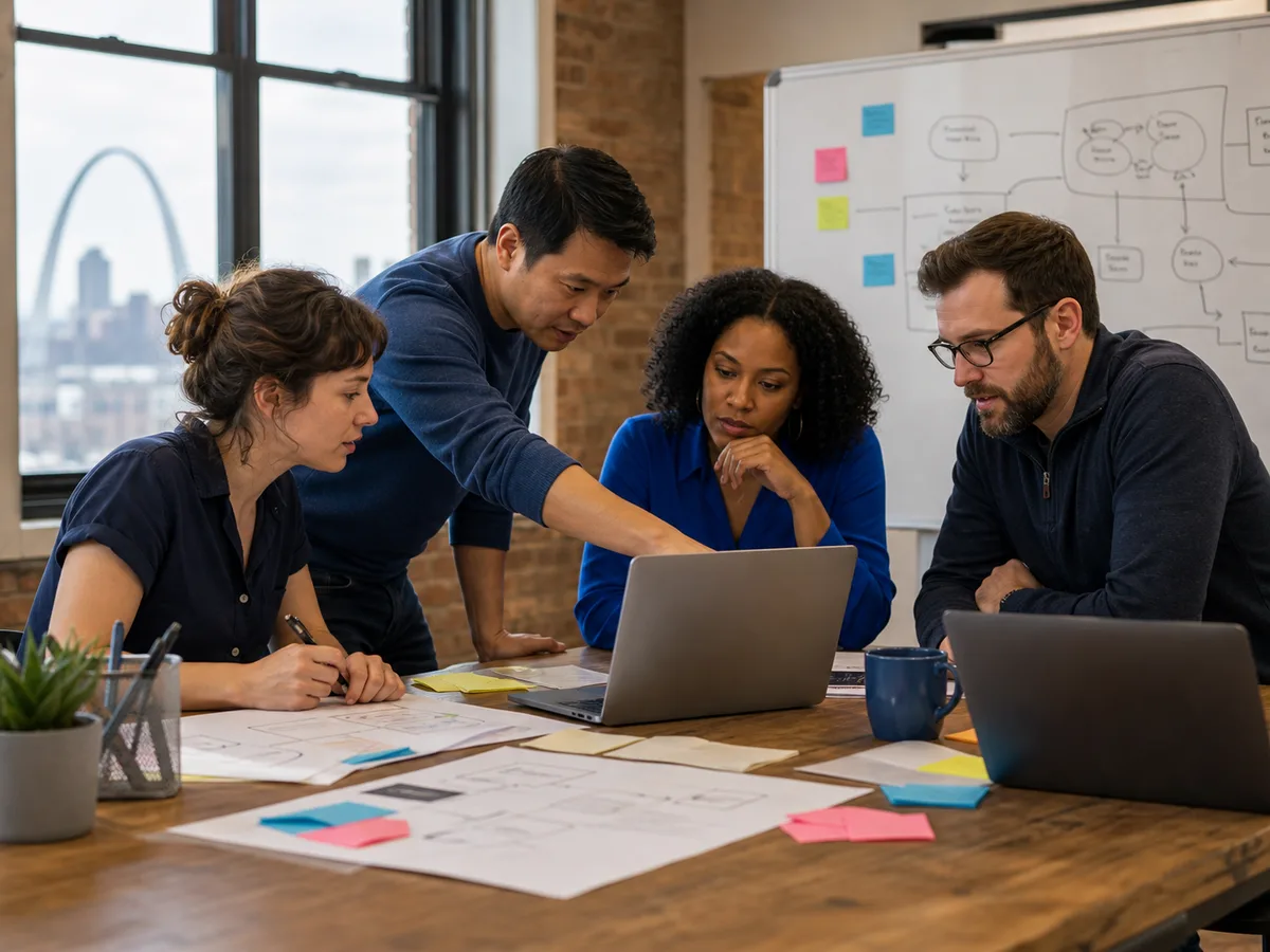 A local business team collaborating on a technology project